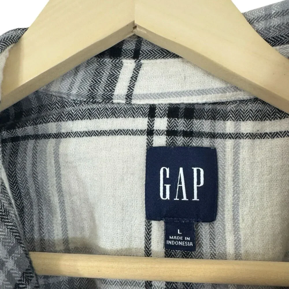 GAP Large Cotton Flannel Shirt Button Up Long Sleeve Plaid Womens READ - Picture 3 of 12